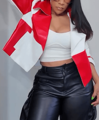 Colour Block Leather Jacket - laseze