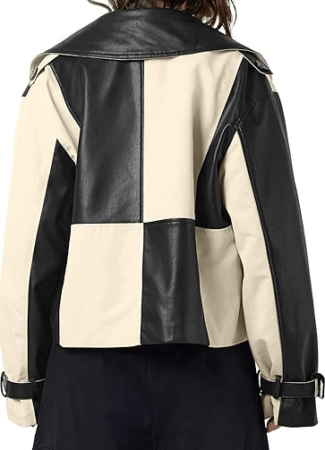 Colour Block Leather Jacket - laseze