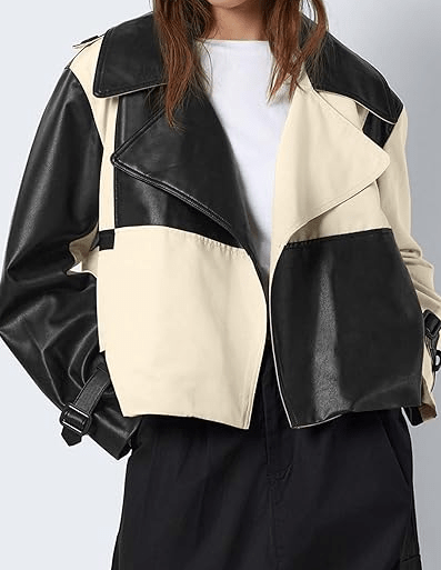 Colour Block Leather Jacket - laseze