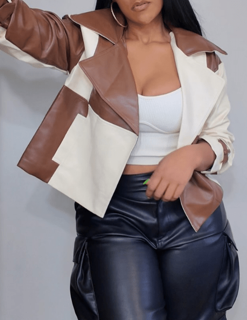 Colour Block Leather Jacket - laseze