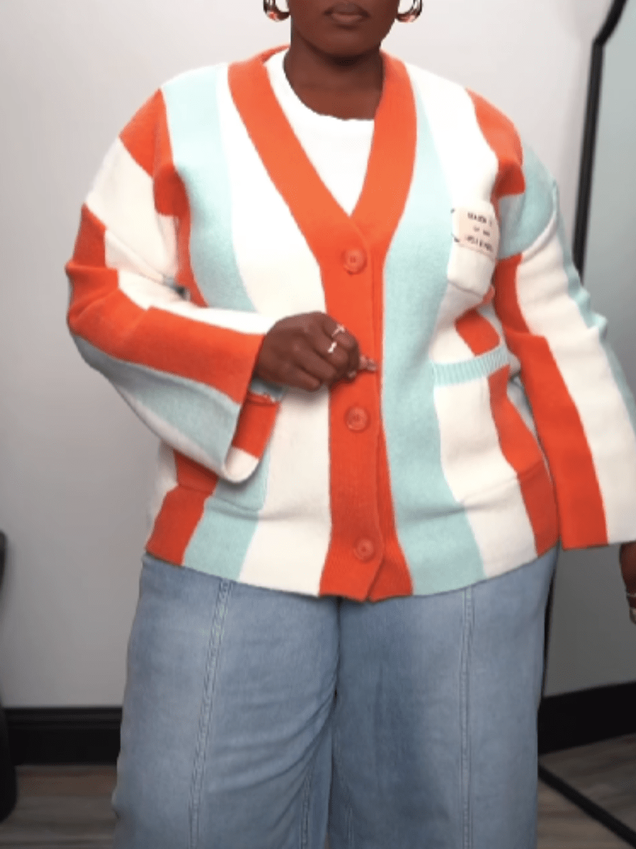 Contrast Bohemian Striped Knit Cardigan laseze