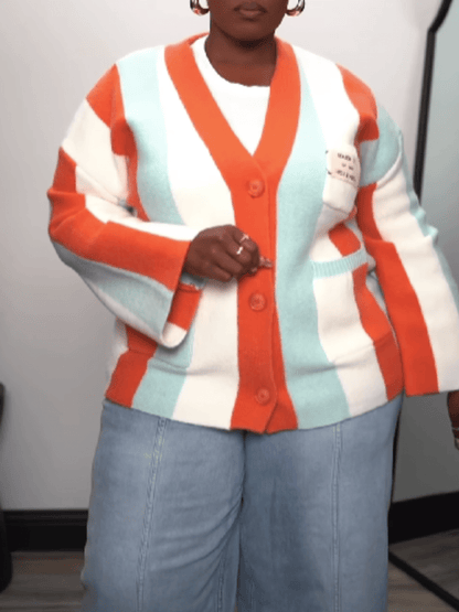 Contrast Bohemian Striped Knit Cardigan laseze