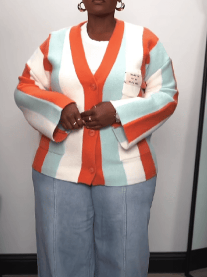 Contrast Bohemian Striped Knit Cardigan laseze