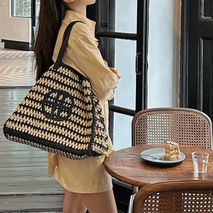 Contrast Straw Bag - laseze