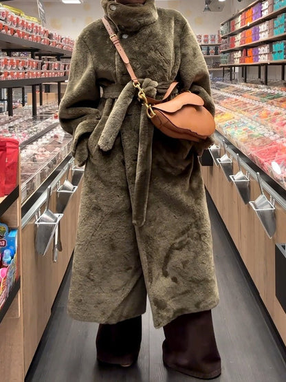 Cozy Teddy Funnel Neck Button Placket Coat fashgoods