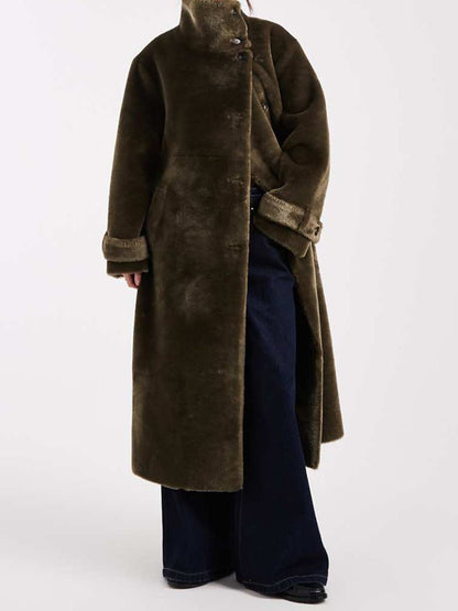 Cozy Teddy Funnel Neck Button Placket Coat fashgoods