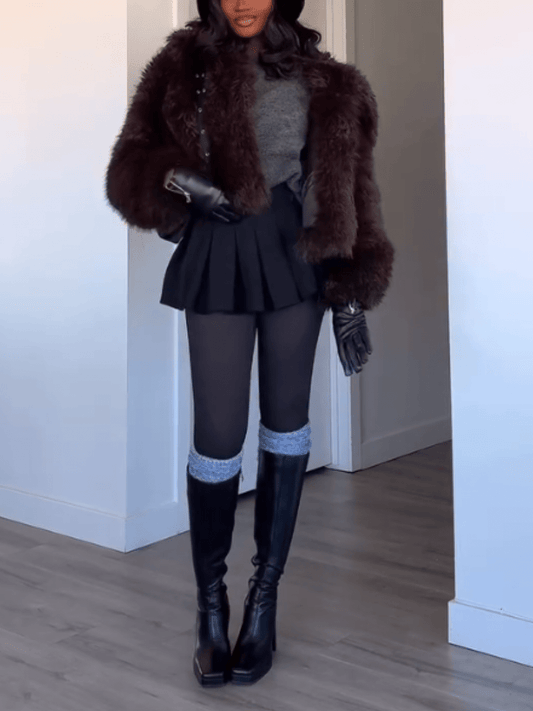 Cropped Faux Fur Coat For Women - laseze