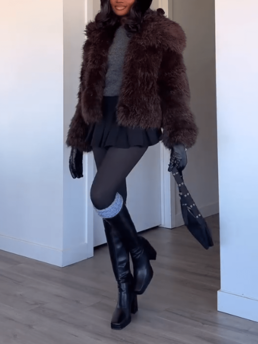 Cropped Faux Fur Coat For Women - laseze