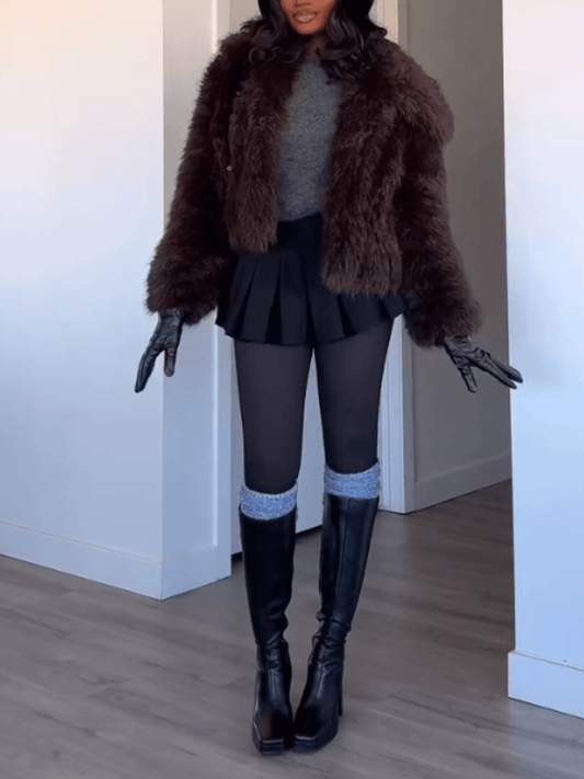 Cropped Faux Fur Coat For Women - laseze