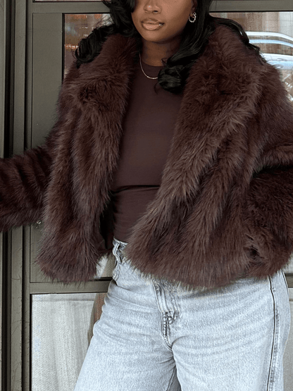 Cropped Faux Fur Coat For Women - laseze