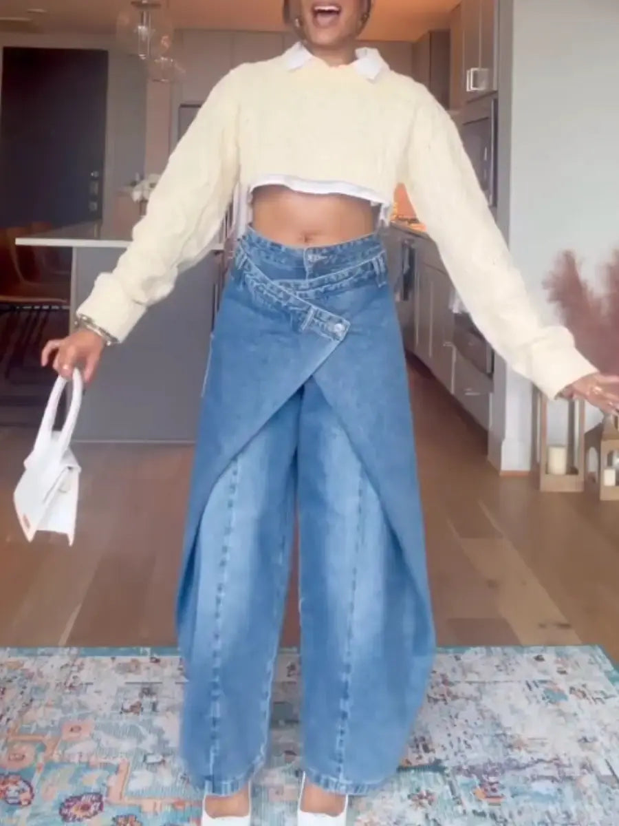 Cross - Slit Wide - Leg Jeans - laseze
