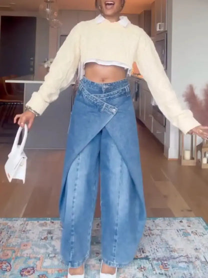 Cross - Slit Wide - Leg Jeans - laseze