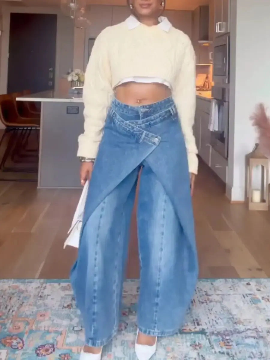 Cross - Slit Wide - Leg Jeans - laseze