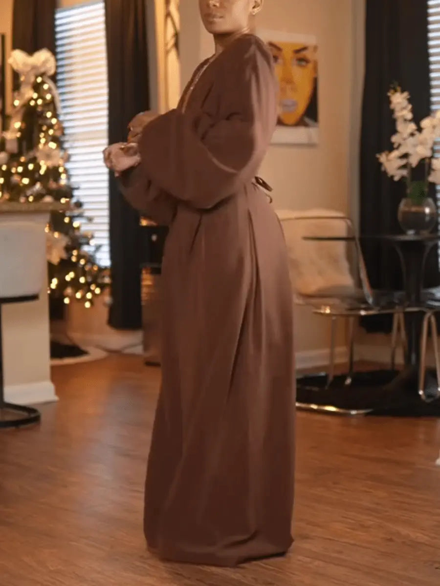 Deep V Neck Oversized Sleeve Wide-Leg Jumpsuit laseze