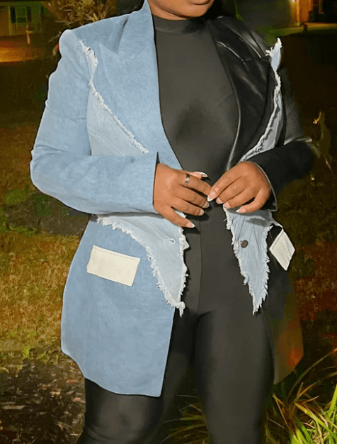 Denim Leather Stitching Blazer - laseze