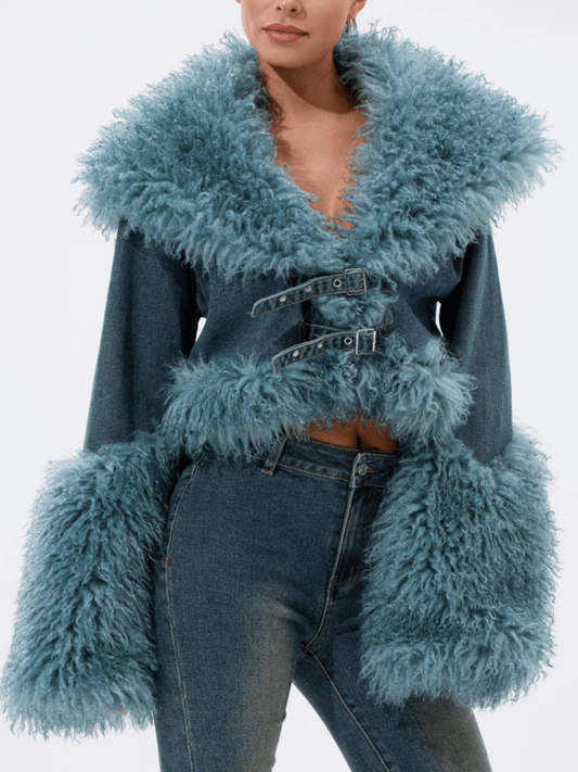 Denim Plush Short Coat - laseze