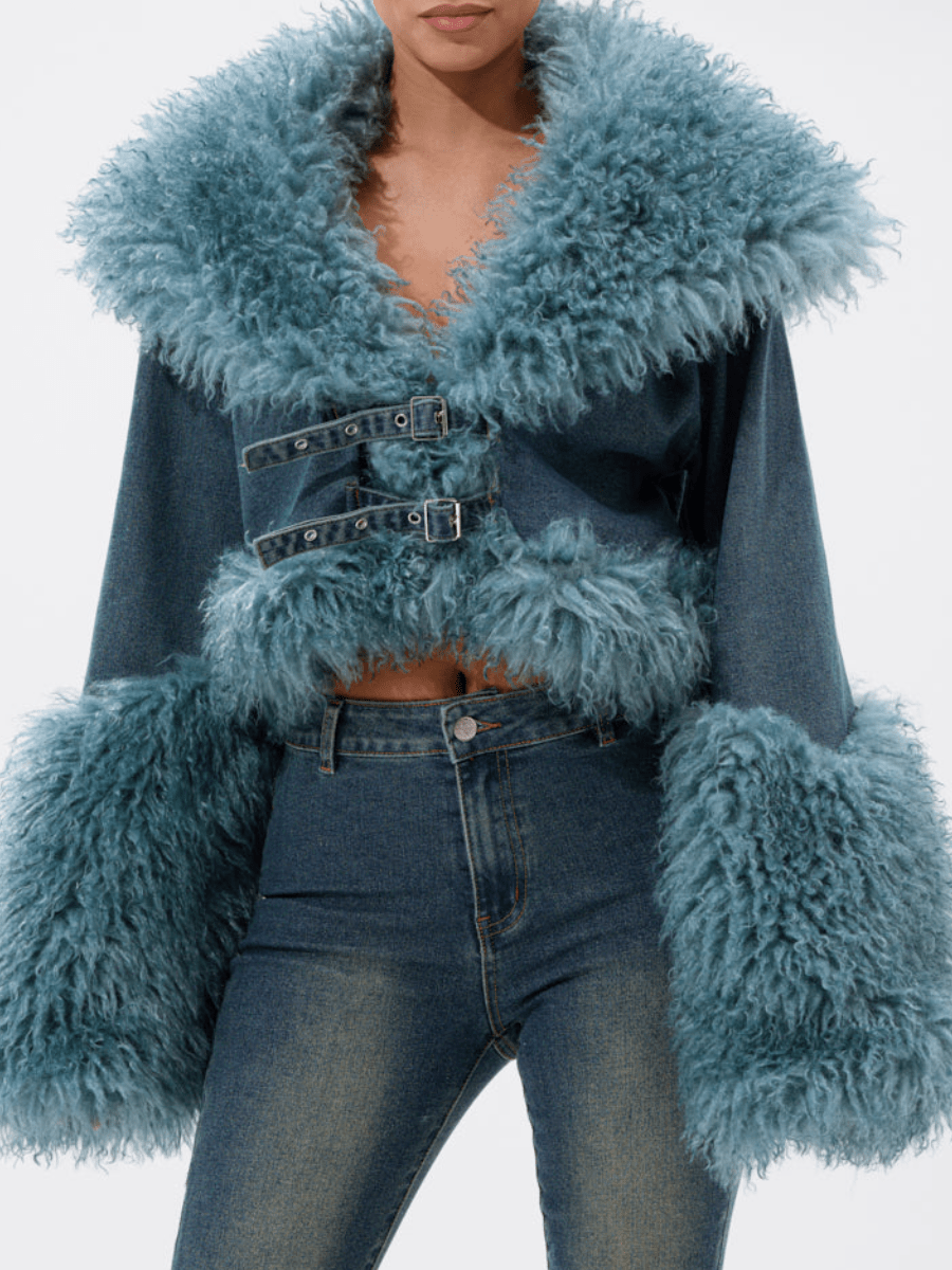 Denim Plush Short Coat - laseze