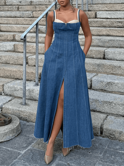 Denim Suspender Dress - laseze