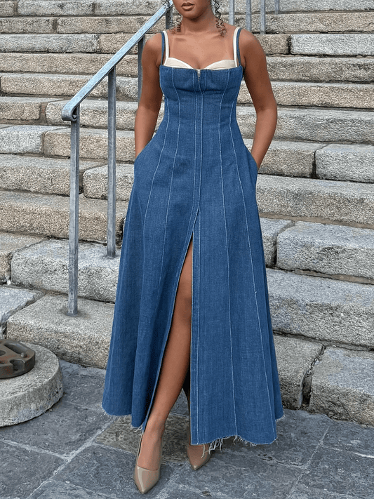 Denim Suspender Dress - laseze
