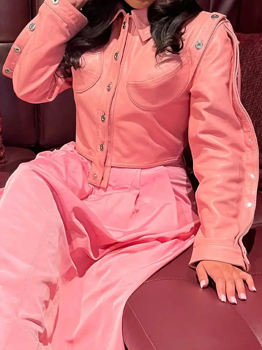 Detachable Belt Buttons PU Jacket - laseze