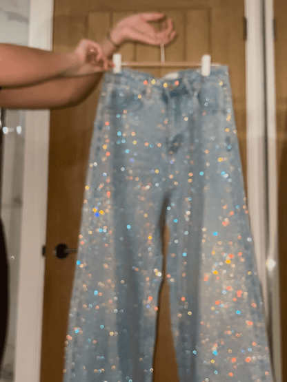 Diamond Wide Leg Sparkle Covered Jeans speciaic