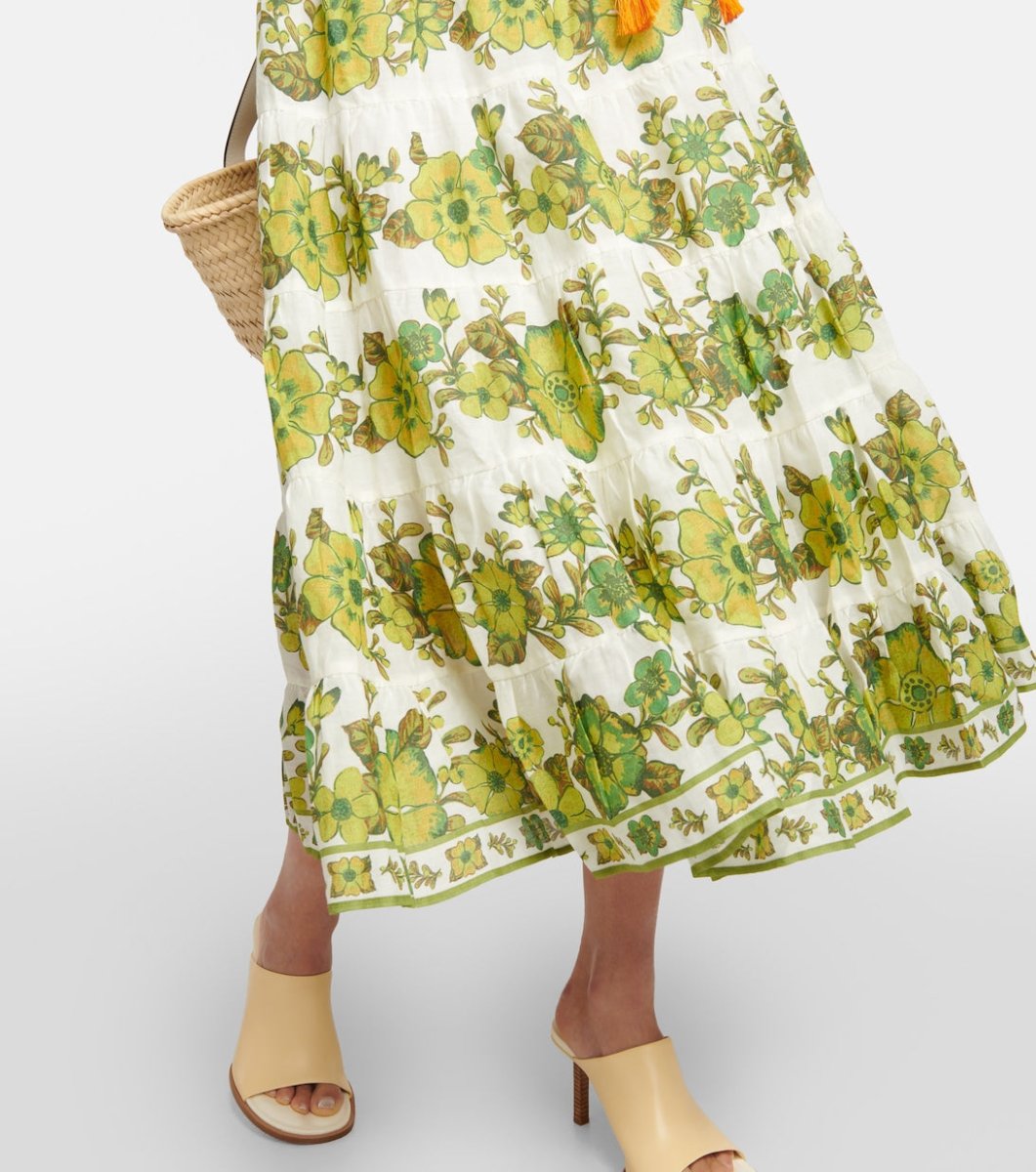 Digital Print Puff Sleeve Midi Dress - laseze