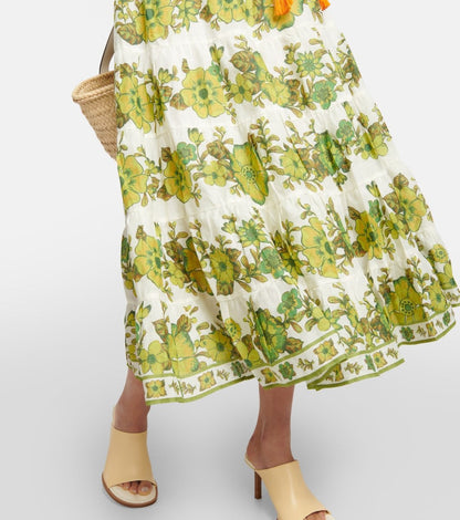 Digital Print Puff Sleeve Midi Dress - laseze