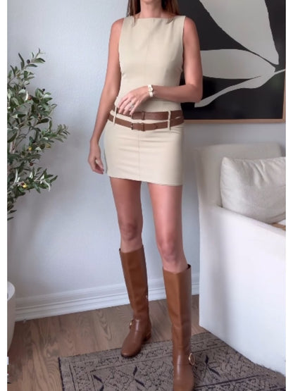 Double Belt Design Slim Fit Dress speciaic