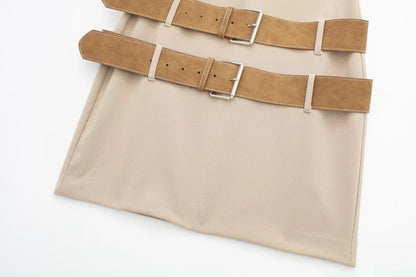 Double Belt Design Slim Fit Dress speciaic