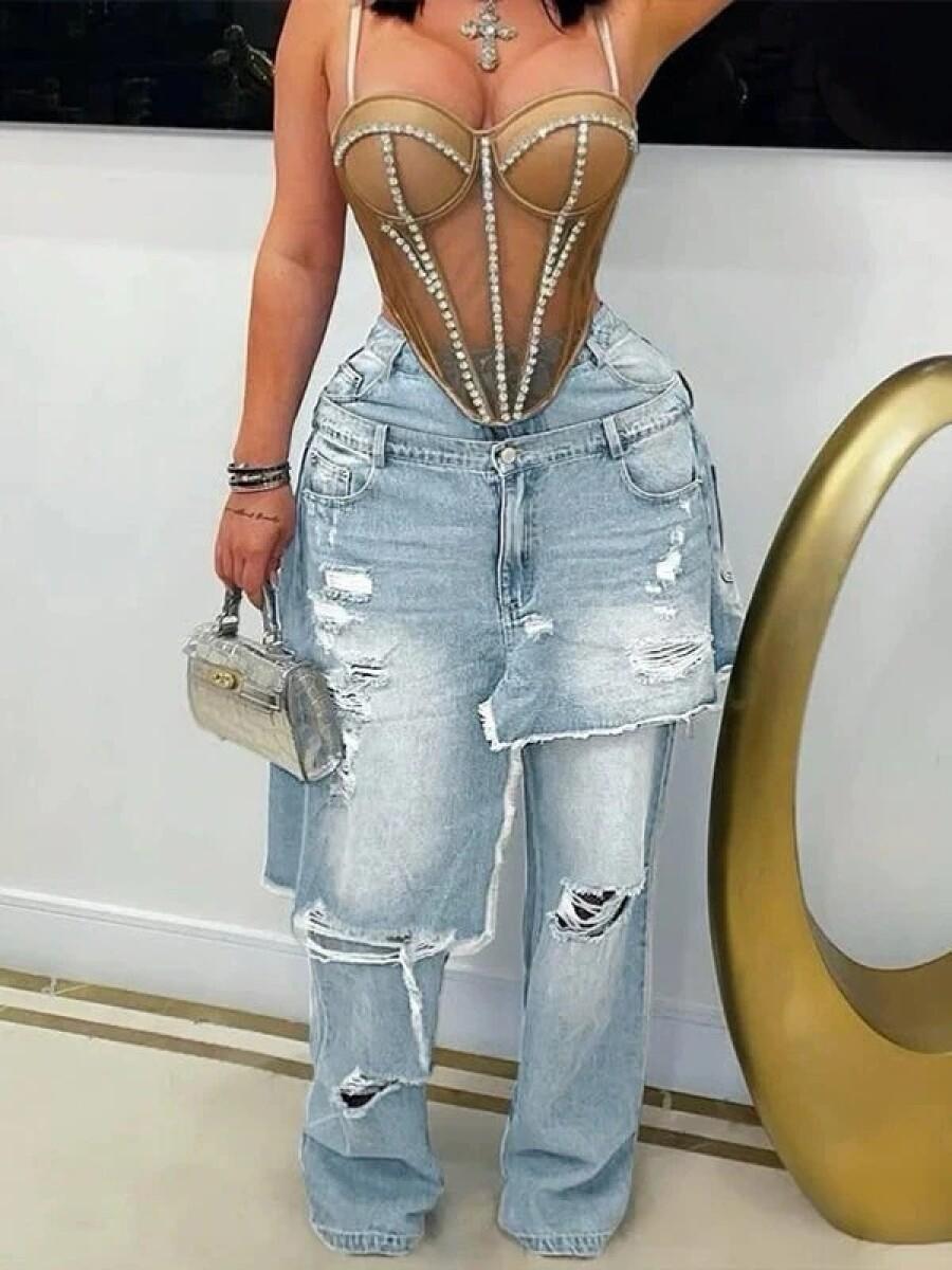 Double-Waist Ripped Jeans laseze