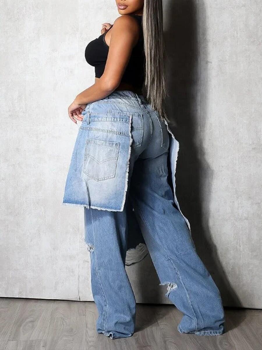 Double-Waist Ripped Jeans laseze