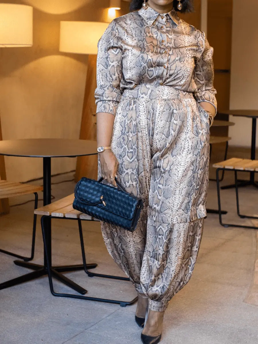 Draped And Striking Snake Print Set - laseze