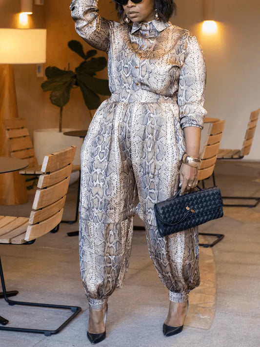 Draped And Striking Snake Print Set - laseze