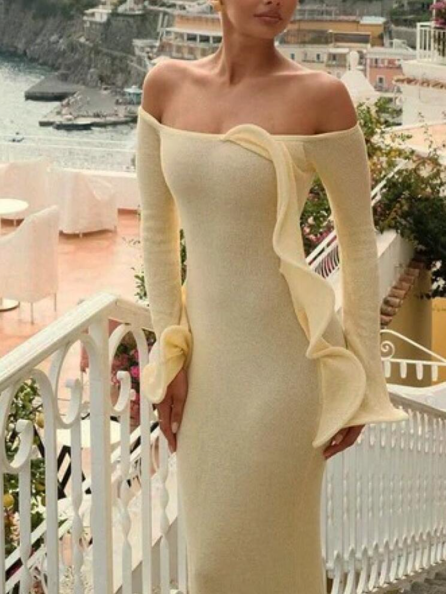 Off Shoulder Knit Maxi Dress