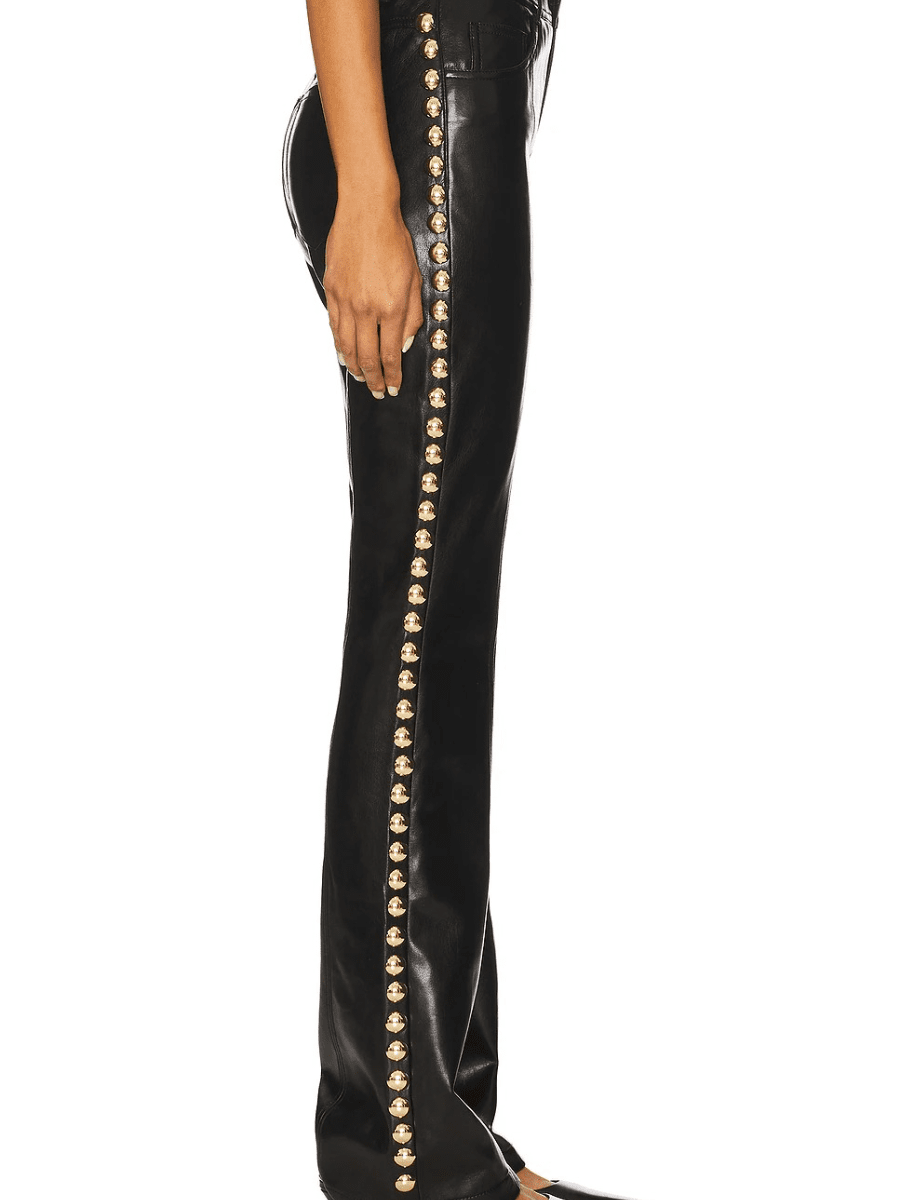 Edgy Studded Wide - Leg Faux Leather Trousers - laseze