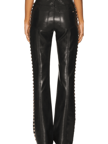 Edgy Studded Wide - Leg Faux Leather Trousers - laseze