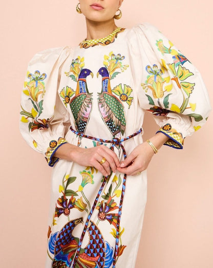 Effie Puff Sleeve Midi Dress - laseze