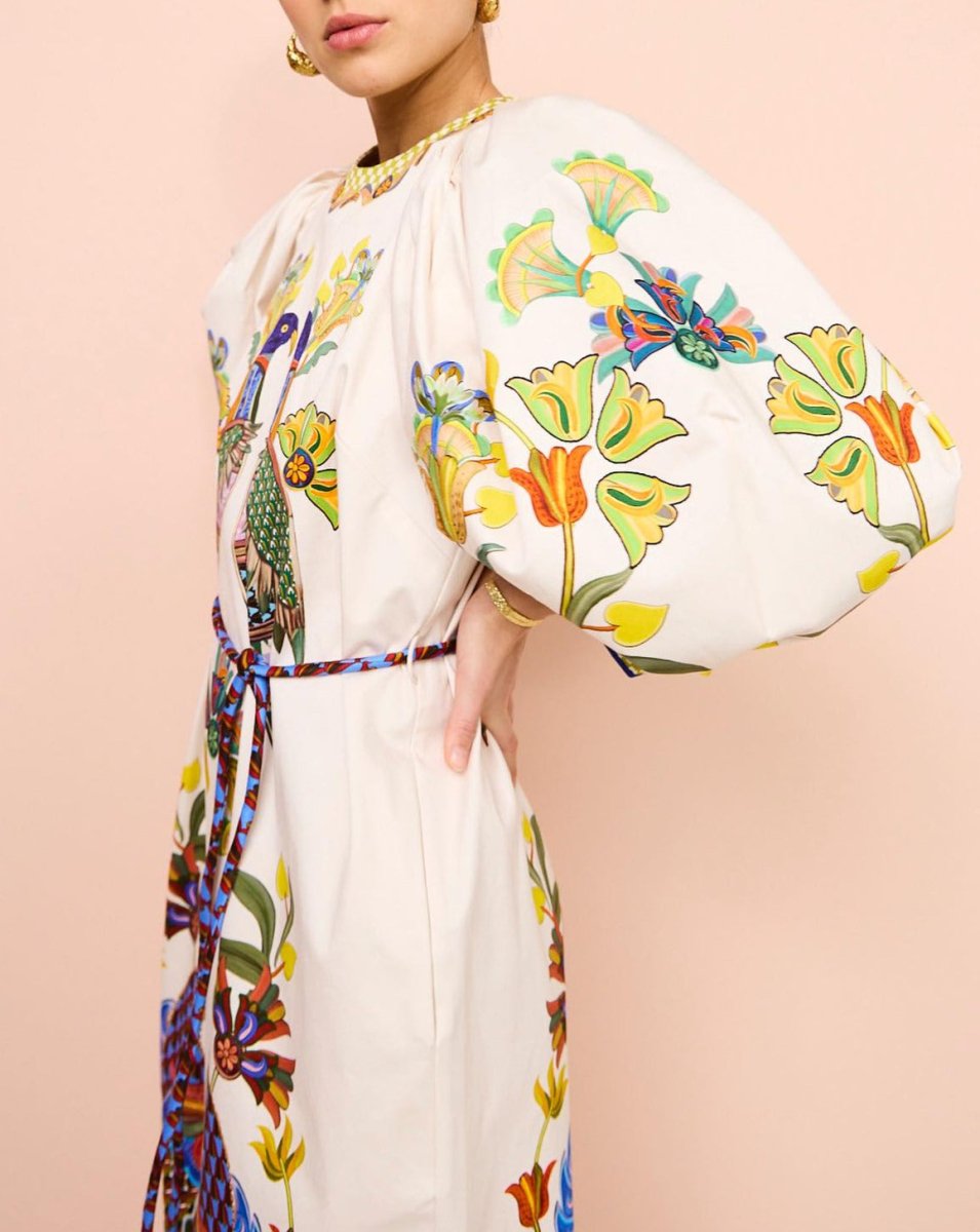 Effie Puff Sleeve Midi Dress - laseze