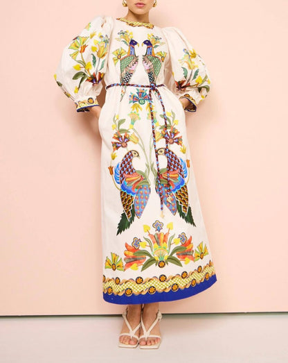 Effie Puff Sleeve Midi Dress - laseze