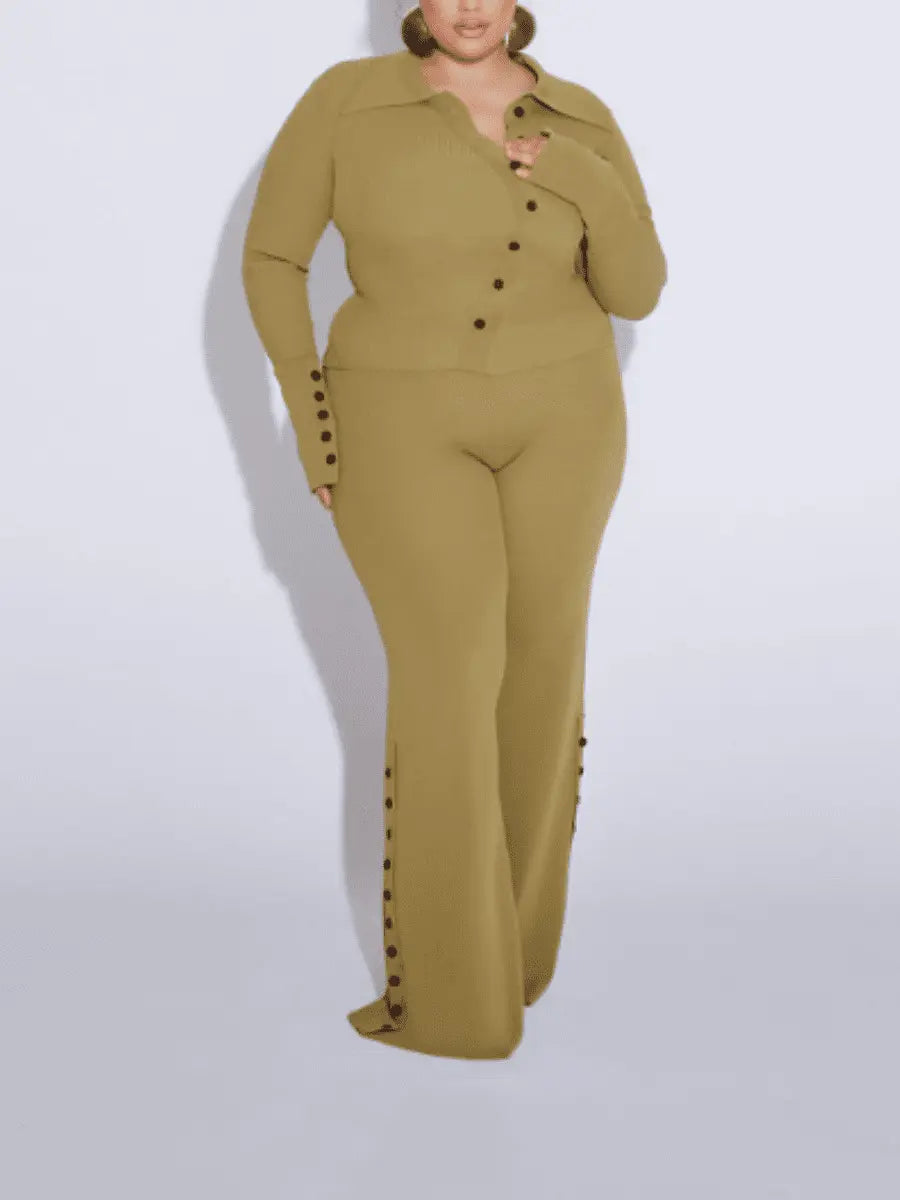 Elastic Knitted Suit With Slant Button - laseze