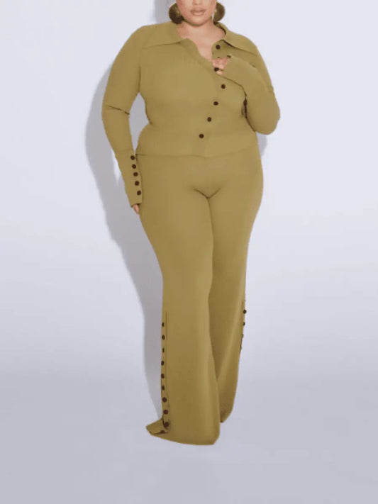 Elastic Knitted Suit With Slant Button - laseze