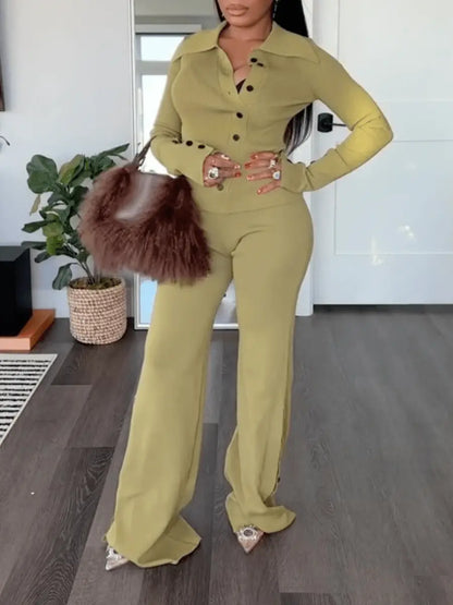 Elastic Knitted Suit With Slant Button - laseze