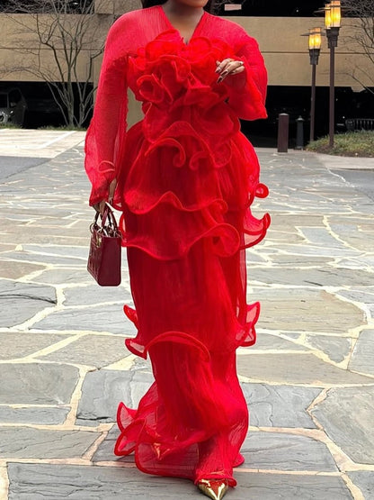 Elegant Ruffled See-through Party Maxi Dress laseze