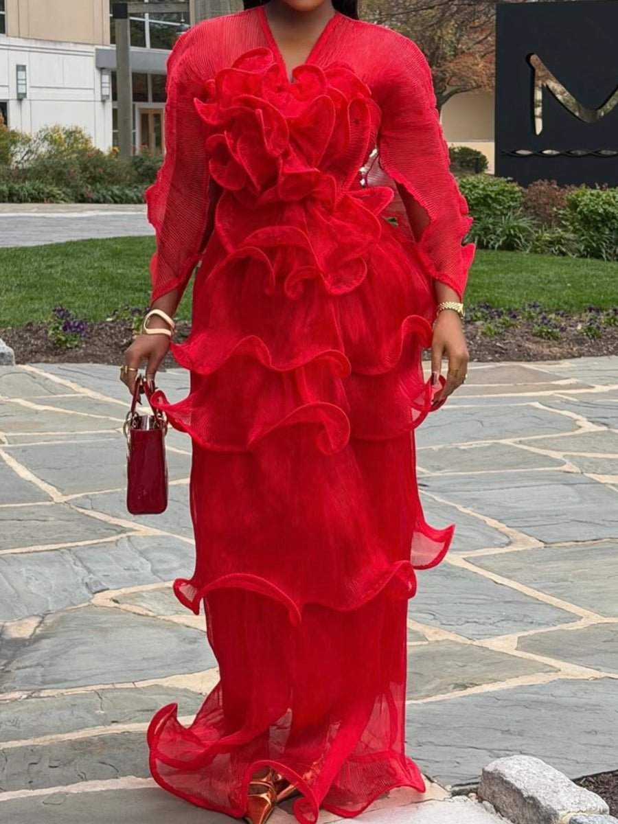 Elegant Ruffled See-through Party Maxi Dress laseze