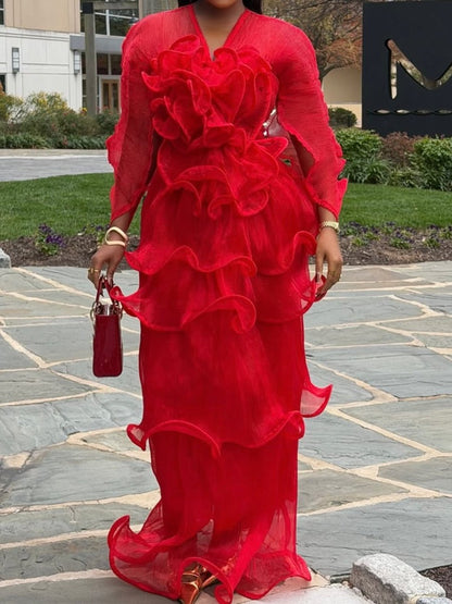 Elegant Ruffled See-through Party Maxi Dress laseze