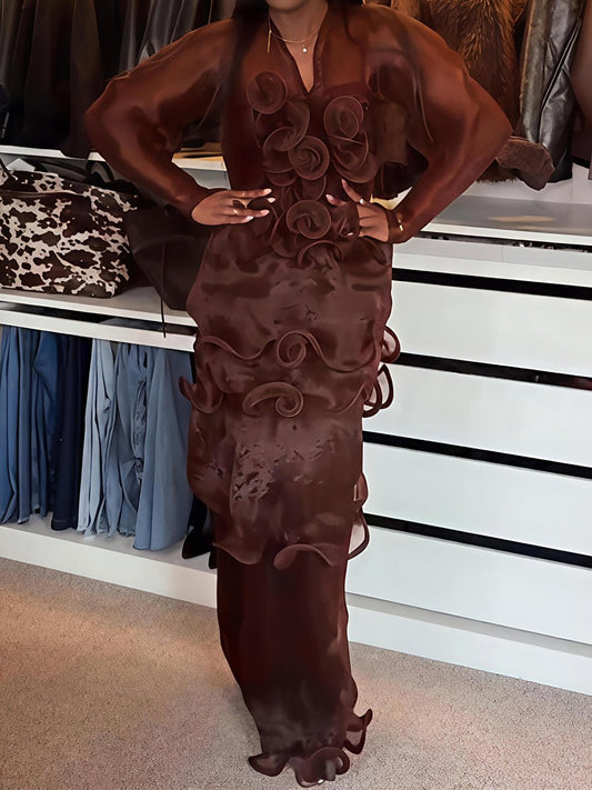 Elegant Ruffled See-through Party Maxi Dress laseze