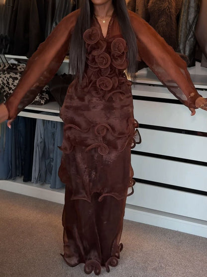 Elegant Ruffled See-through Party Maxi Dress laseze