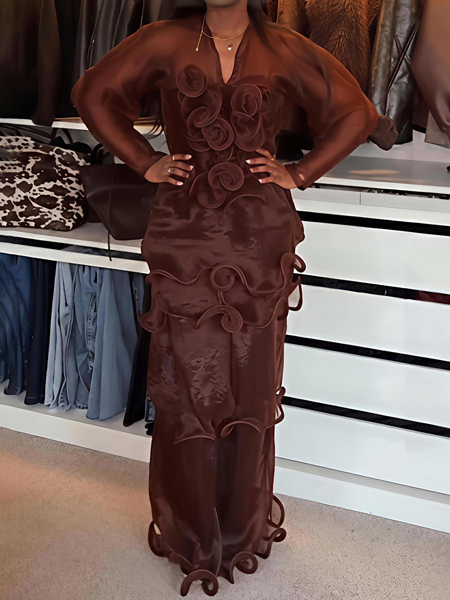 Elegant Ruffled See-through Party Maxi Dress laseze