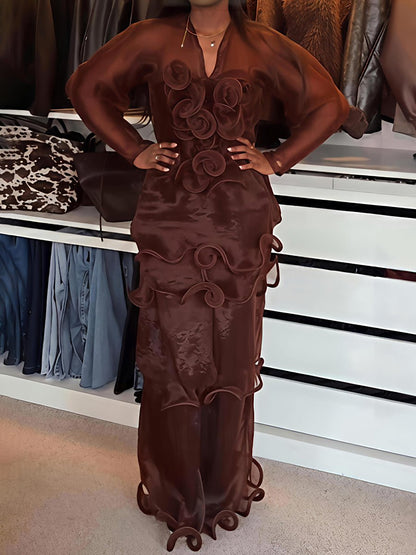 Elegant Ruffled See-through Party Maxi Dress laseze