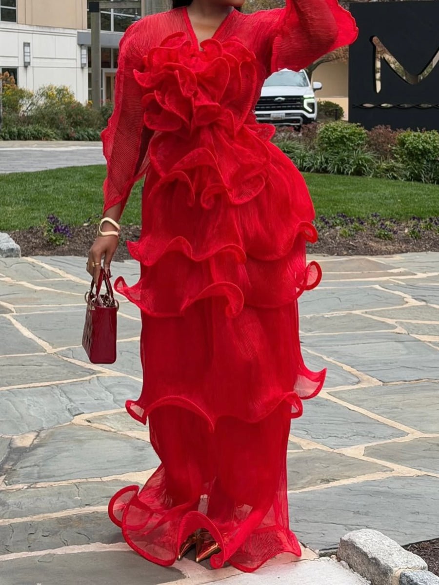 Elegant Ruffled See-through Party Maxi Dress laseze